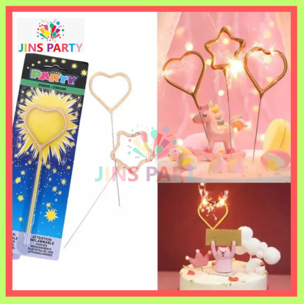 Star / Heart Shaped Sparkle Candle Birthday Party - 5cm