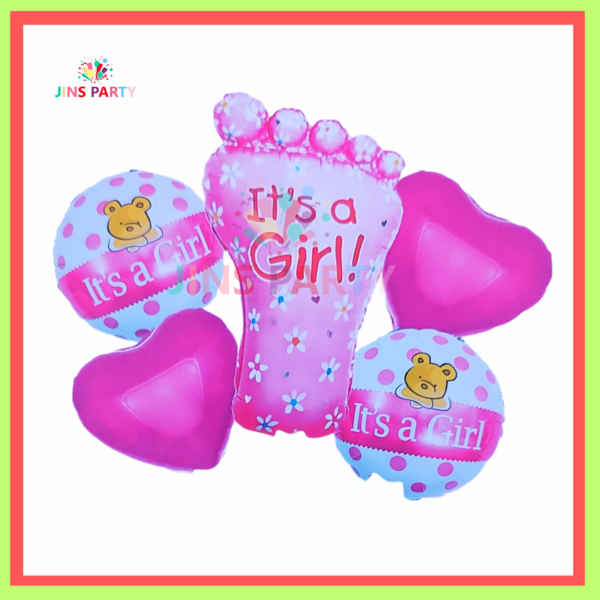 It's A Girl Theme Pack of 5 Foil Balloon For Theme Decoration & Celebration