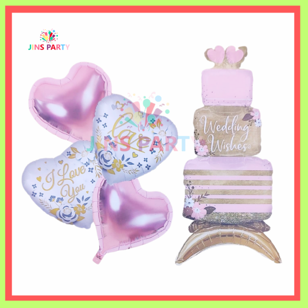 Cake Pink & White Theme Pack Of 5 Foil Balloons, Perfect For Theme Decoration, Celebration, And Parties.