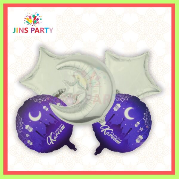Ramadan Mubarak 5 Piece Purple Foil Balloon Set Perfect Best For Ramadan And Decoration